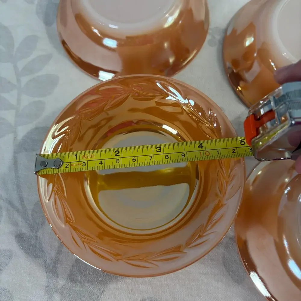 Fire-King Peach Luster Laurel Dessert Fruit Bowls Set of 4 Vintage